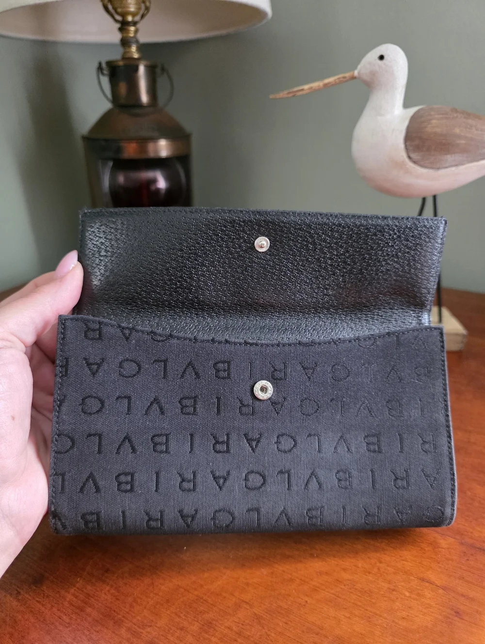 BVLGARI Logo Jacquard Black Continental Wallet Pigskin Leather COA